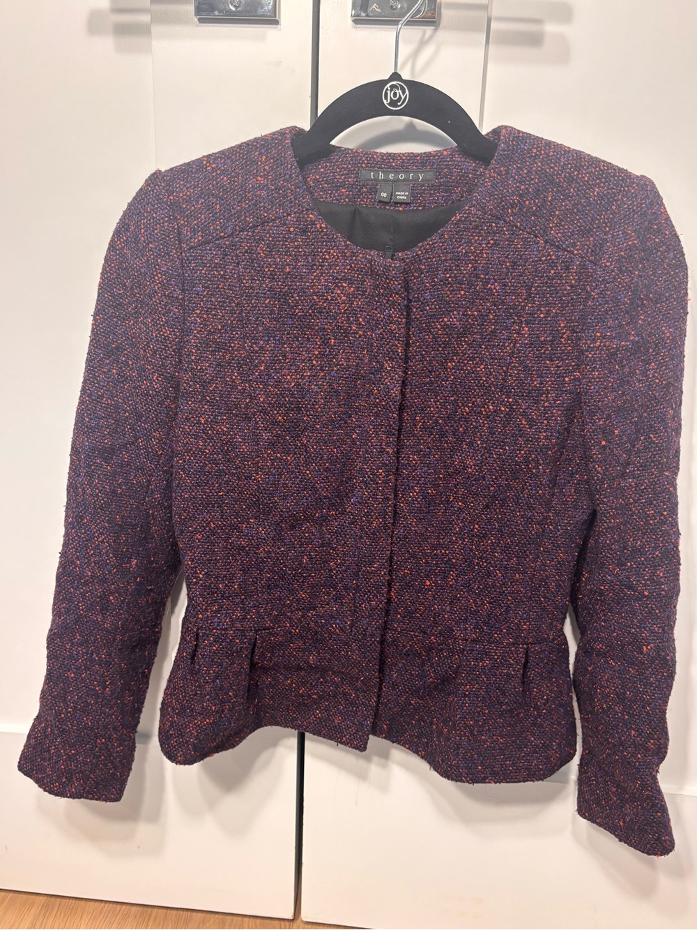Theory Purple Orange Tweed Peplum Jacket Wool Blend Size 00